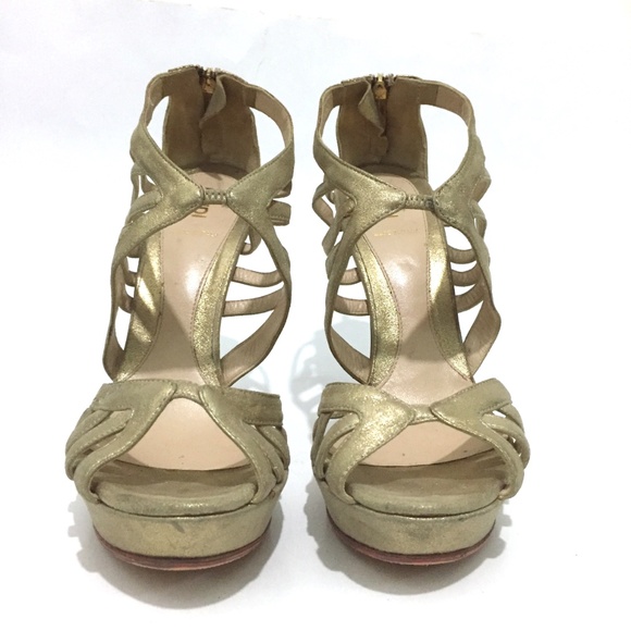 Fendi Metallic Gold Leather Cutout Heels - Picture 6 of 9